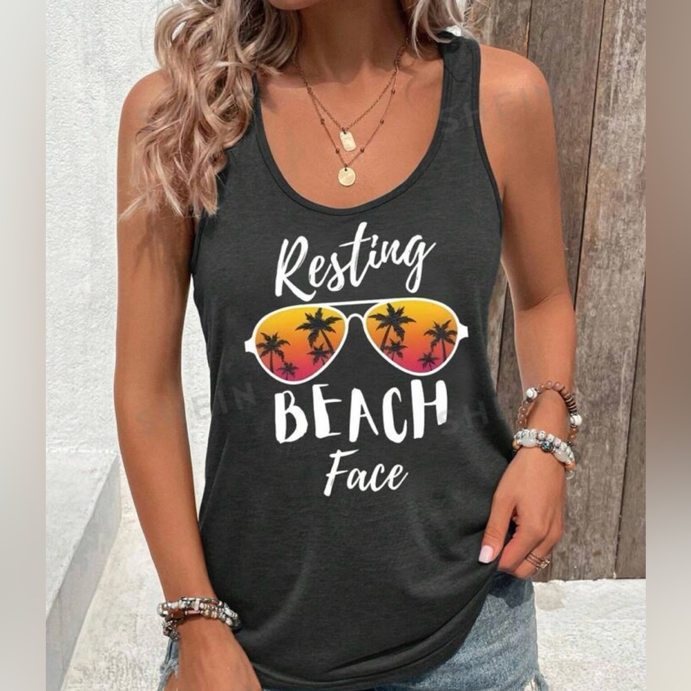 Resting Beach face tank top vacay girls weekend